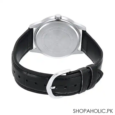 casio men's dress analog black dial watch, leather strap, mtp v001l 1budf image3