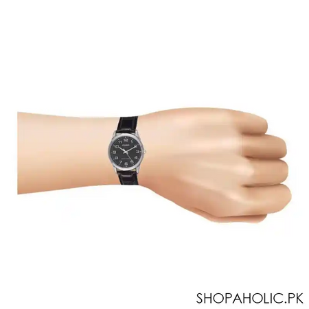 casio men's dress analog black dial watch, leather strap, mtp v001l 1budf image4