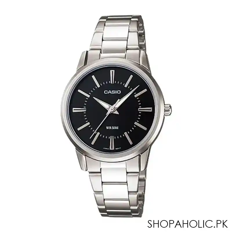 casio women's standard black dial stainless steel band watch, ltp 1303d 1avdf main image