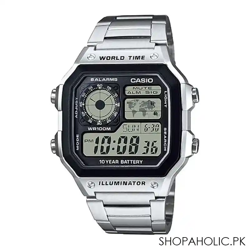casio youth illuminator digital world time watch for men, ae 1200whd 1avdf main image