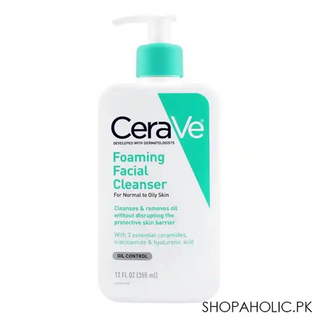 cerave foaming facial cleanser, normal to oily skin, 355ml main image