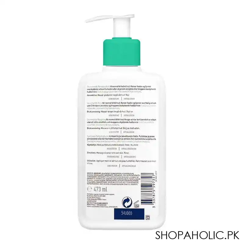 CeraVe Foaming Facial Cleanser, Normal To Oily Skin, 473ml - Image 2