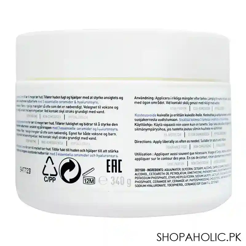 CeraVe Fragrance Free Moisturising Cream, Dry To Very Dry Skin, 340g - Image 3