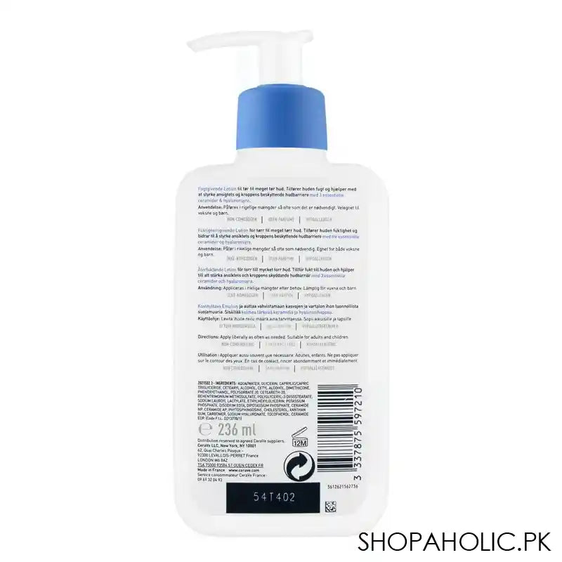 CeraVe Fragrance Free Moisturising Lotion, Dry To Very Dry Skin, 236ml - Image 2