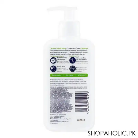 cerave hydrating cream to foam cleanser, normal to dry skin, 237ml image2