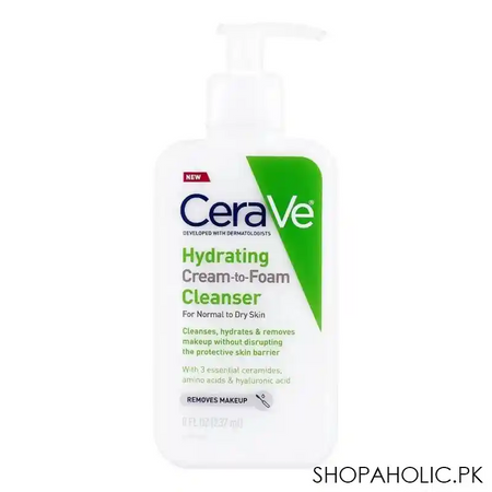 cerave hydrating cream to foam cleanser, normal to dry skin, 237ml main image