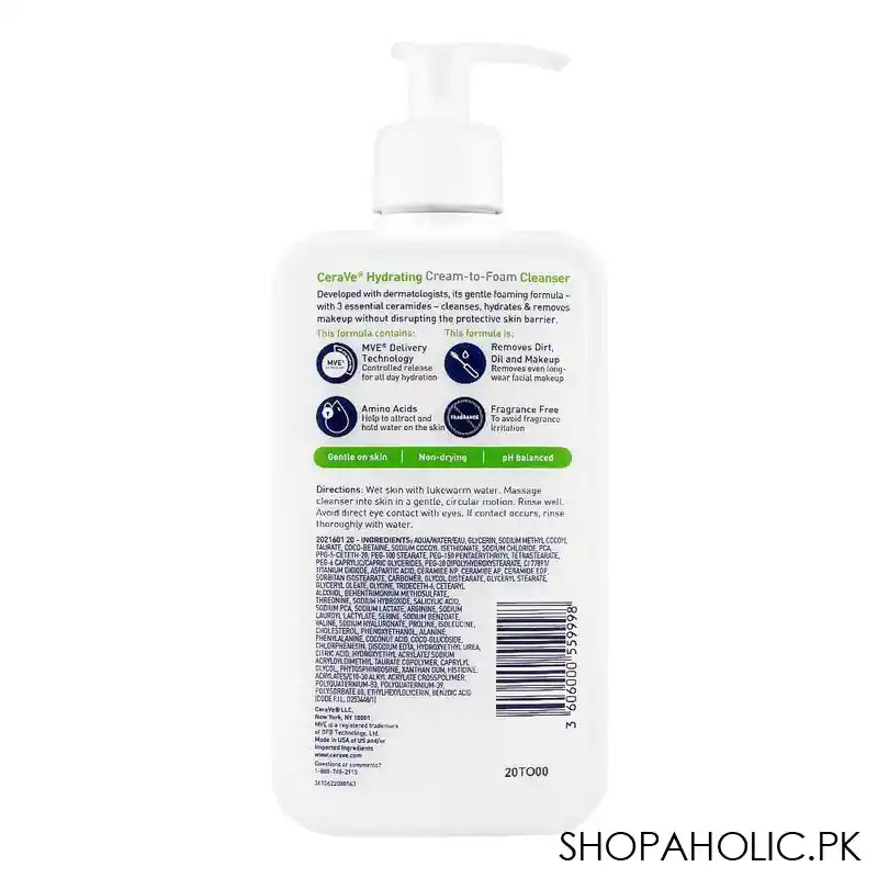 CeraVe Hydrating Cream-To-Foam Cleanser, Normal To Dry Skin, 355ml - Image 2