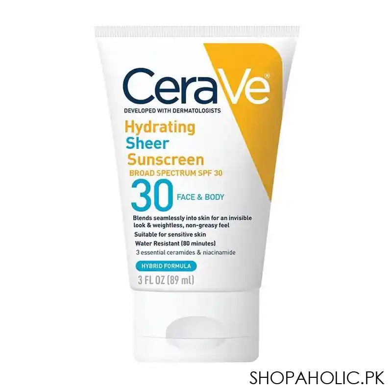 CeraVe Hydrating Sheer Sunscreen Broad Spectrum SPF-30 Face & Body, Suitable For Sensitive Skin, 89ml - Image 5