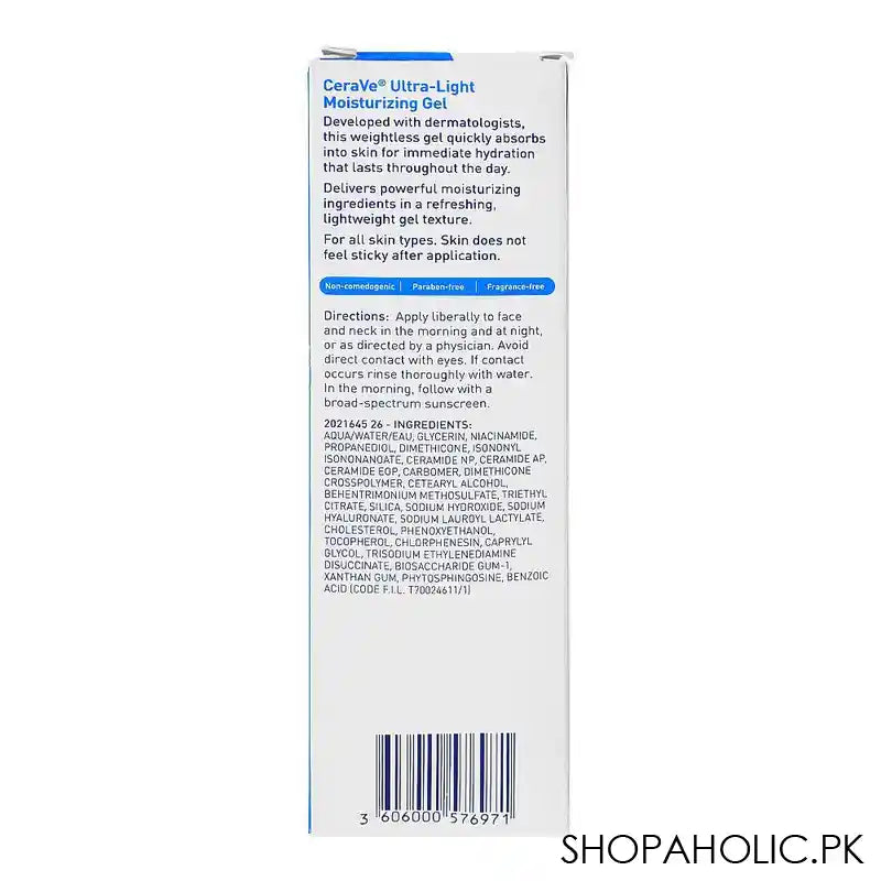 CeraVe Ultra Light Moisturizing Gel, With Ceramides, Niacinamide, Hyaluronic Acid, 52ml - Image 5