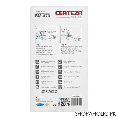 Certeza Digital Blood Pressure Monitor, BM-470 - Image 2