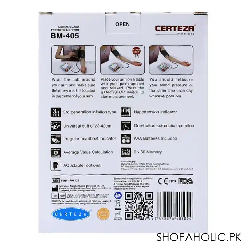 Certeza Digital Blood Pressure Monitor, Universal Cuff, BM-405 - Image 3