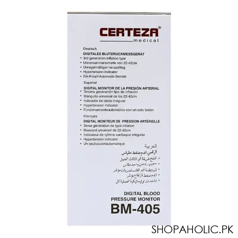 Certeza Digital Blood Pressure Monitor, Universal Cuff, BM-405 - Image 2