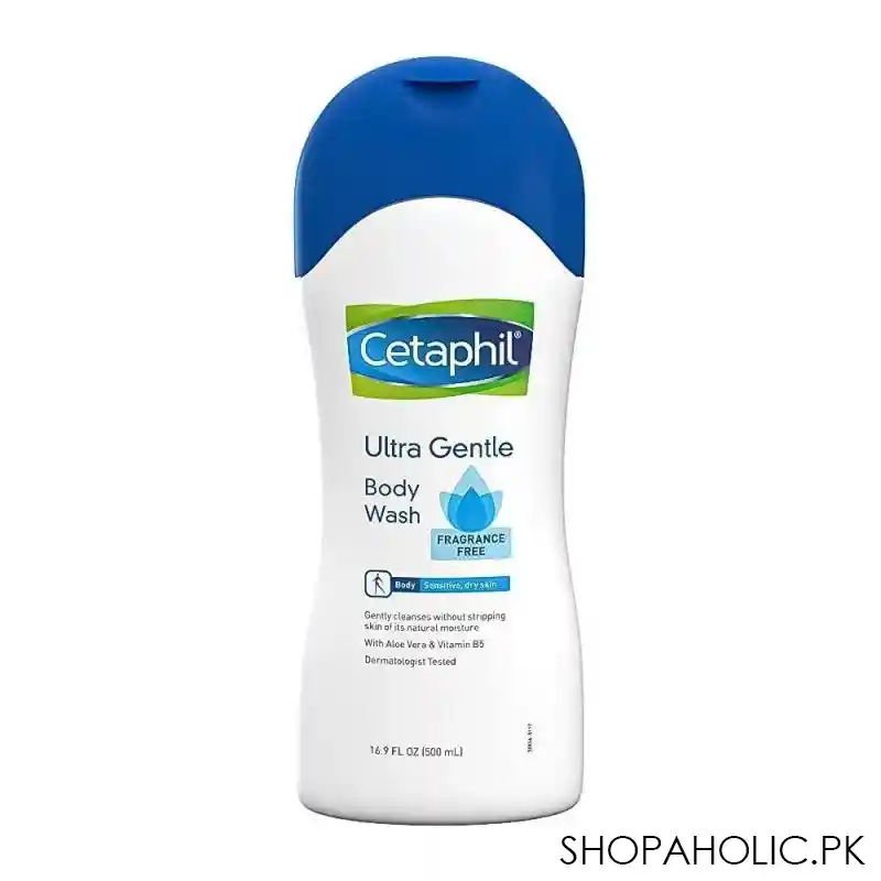 cetaphil ultra gentle fragrance free body wash, sensitive & dry skin, 500ml main image