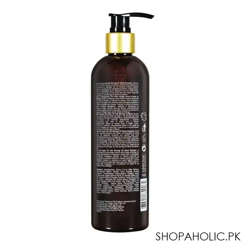chi argan oil with moringa oil blend 90% natural sulfate & paraben free shampoo, 355ml image2