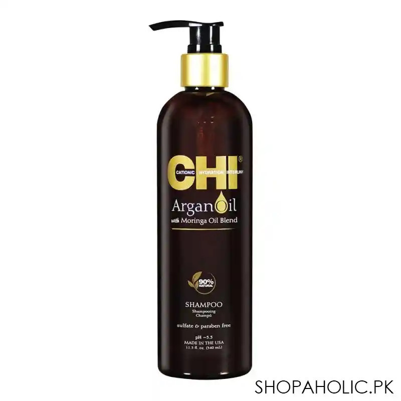 chi argan oil with moringa oil blend 90% natural sulfate & paraben free shampoo, 355ml main image