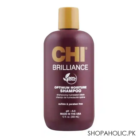 chi brilliance 90% natural sulfate & paraben free optimum moisture shampoo, 355ml main image