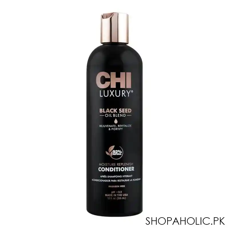 chi luxury black seed oil blend 92% natural paraben free moisture replenish conditioner, 355ml main image