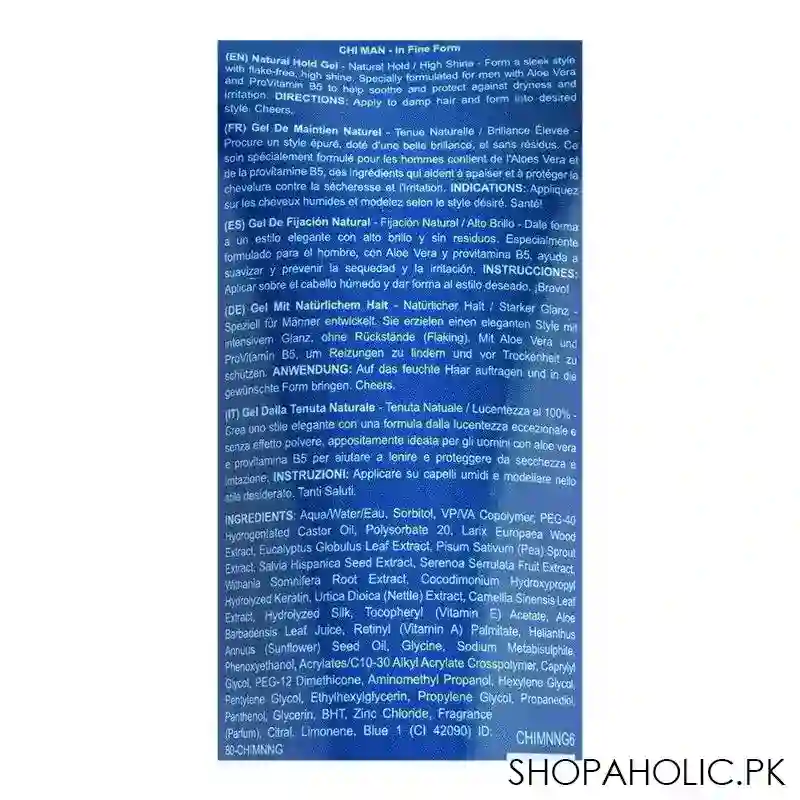 chi man in fine form paraben free natural hold gel, 177ml image3