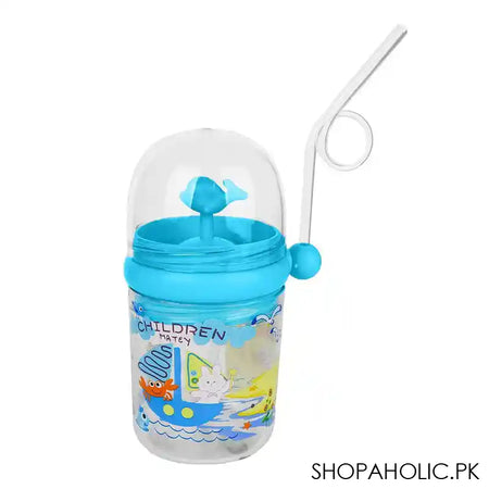 Children's Pot Plastic Water Flask With Fancy Straw For Kids, 250ml, 3.9in (H) x 3in (W), Green - Main Image