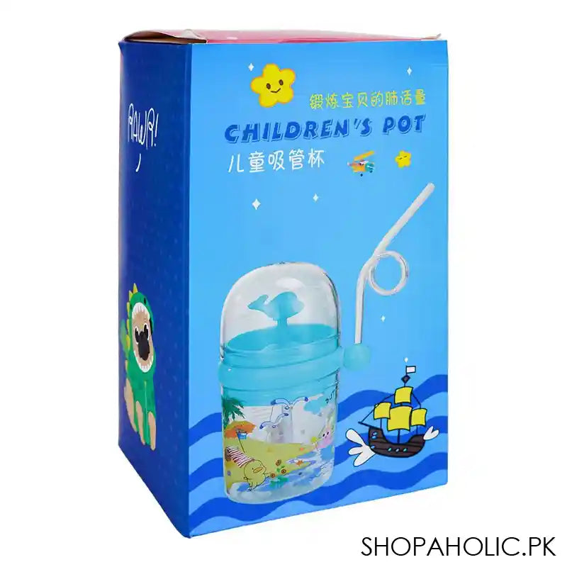 Children's Pot Plastic Water Flask With Fancy Straw For Kids, 250ml, 3.9in (H) x 3in (W), Green - Image 3