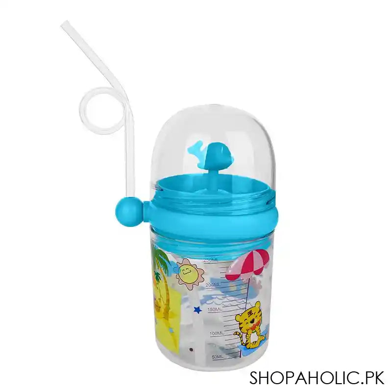 Children's Pot Plastic Water Flask With Fancy Straw For Kids, 250ml, 3.9in (H) x 3in (W), Green - Image 4