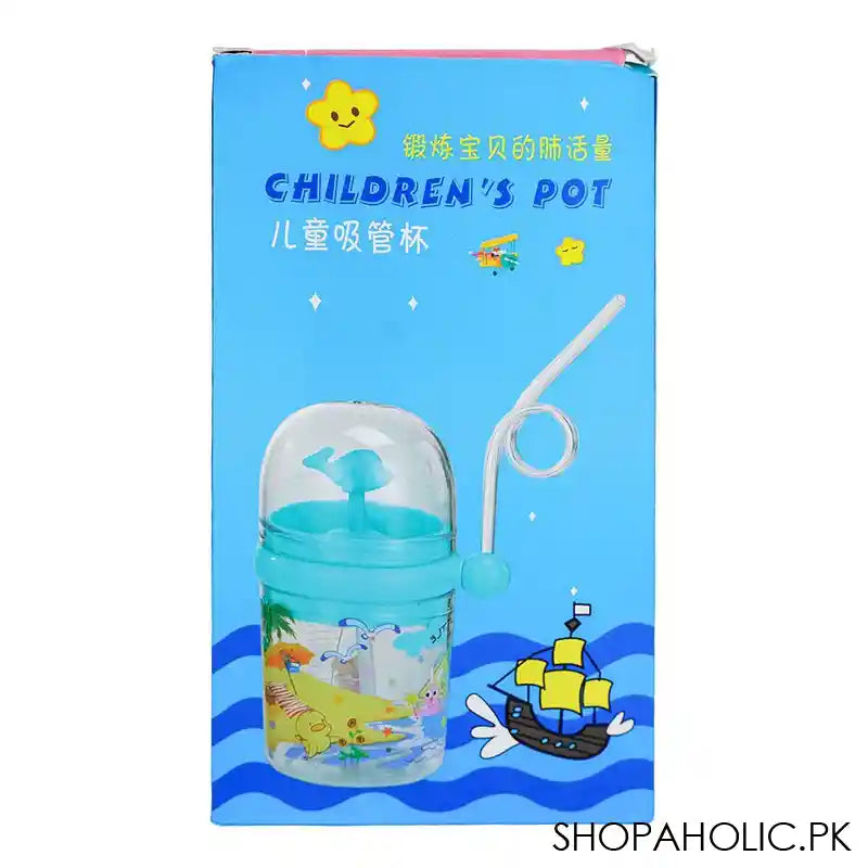 Children's Pot Plastic Water Flask With Fancy Straw For Kids, 250ml, 3.9in (H) x 3in (W), Pink - Image 3