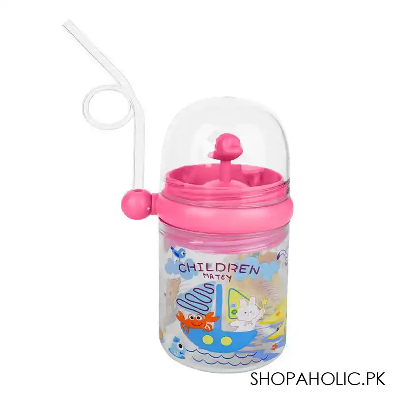 Children's Pot Plastic Water Flask With Fancy Straw For Kids, 250ml, 3.9in (H) x 3in (W), Pink - Image 4