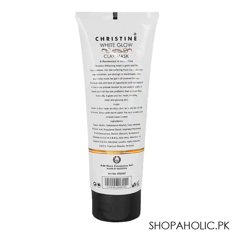 Christine White Glow Clay Mask, Removes Blackheads, Treat Sunburn, For All Skin Types, 150g - Image 2