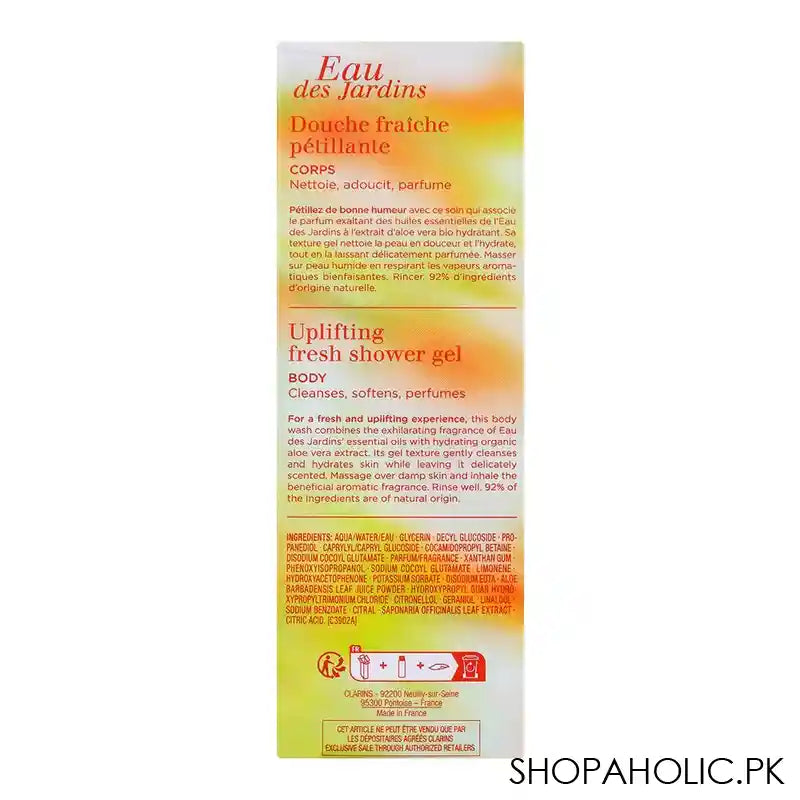 Clarins Eau Des Jardins, Uplifting Fresh Shower Gel, 200ml - Image 4