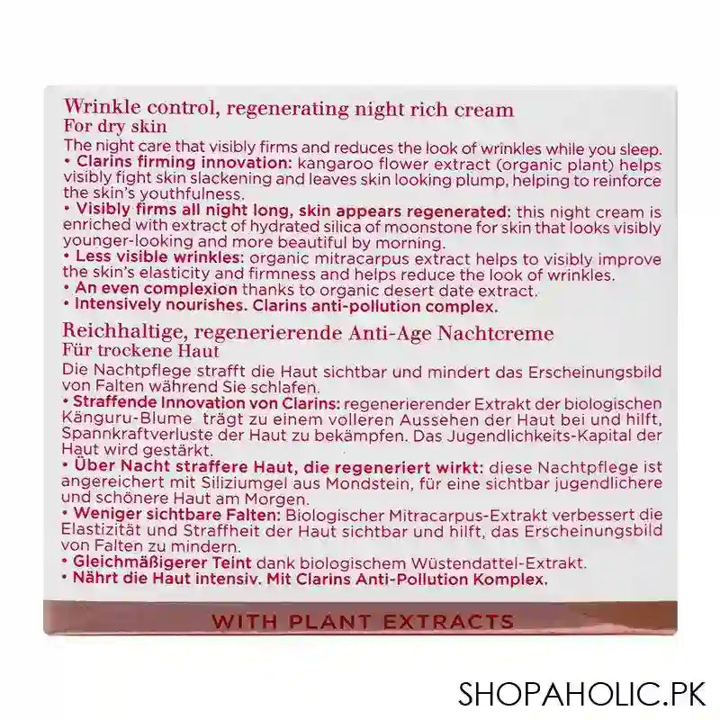 Clarins Extra-Firming Nuit Wrinkle Control, Regenerating Night Rich Cream, Dry Skin, 50ml - Image 4