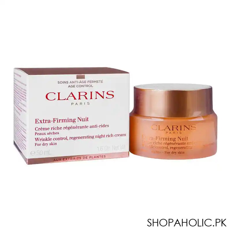 Clarins Extra-Firming Nuit Wrinkle Control, Regenerating Night Rich Cream, Dry Skin, 50ml - Main Image
