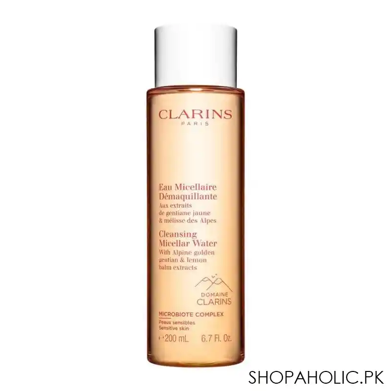 clarins paris cleansing micellar water, with alpine golden gentian & lemon balm extracts, 200ml main image