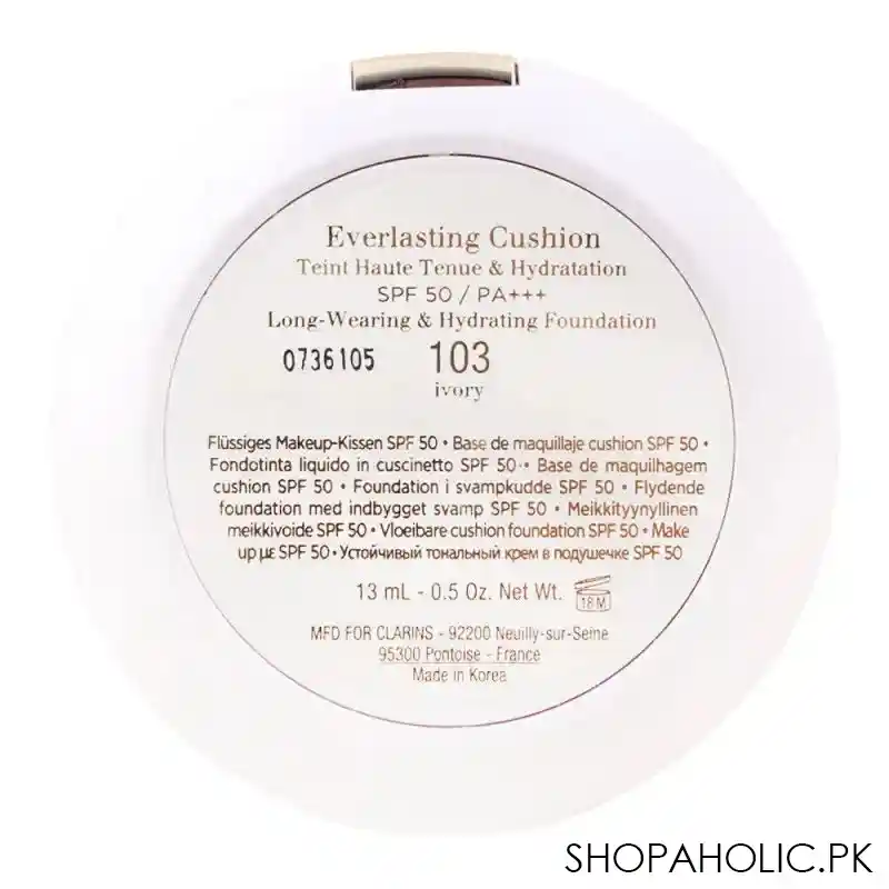 clarins paris everlasting cushion long wearing & hydrating foundation, spf 50/pa+++, 103 ivory image3