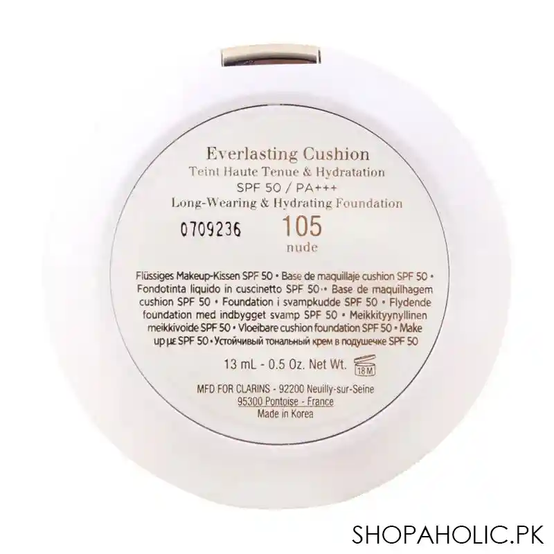 clarins paris everlasting cushion long wearing & hydrating foundation, spf 50/pa+++, 105 nude image3