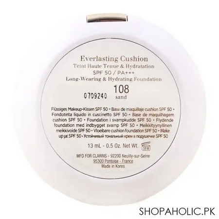 clarins paris everlasting cushion long wearing & hydrating foundation, spf 50/pa+++, 108 sand image3