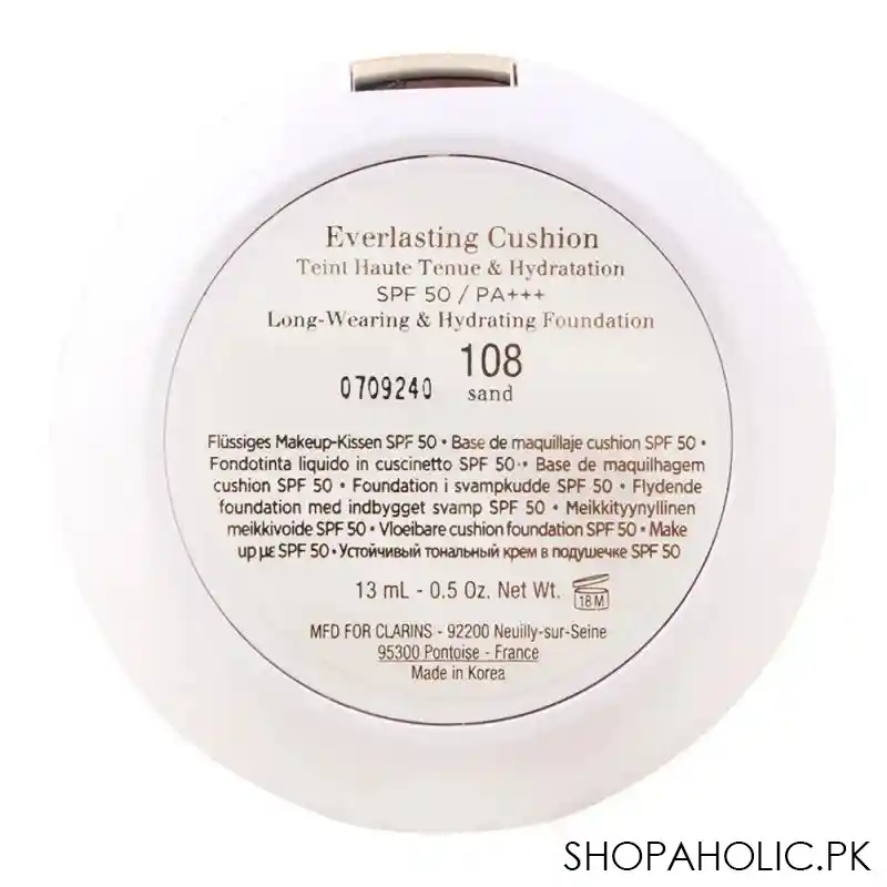 clarins paris everlasting cushion long wearing & hydrating foundation, spf 50/pa+++, 108 sand image3
