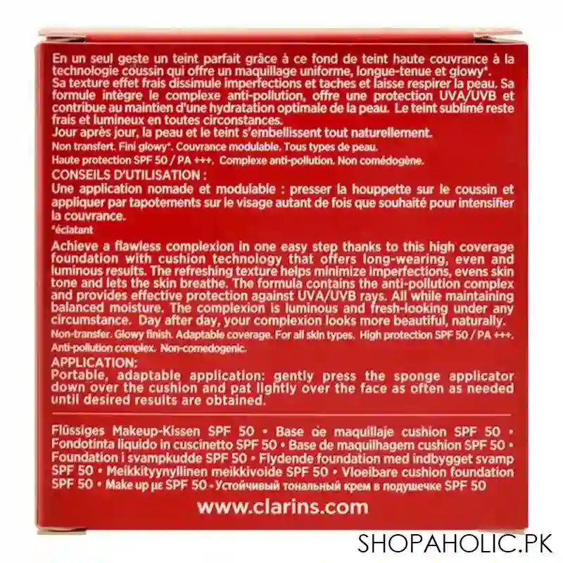 clarins paris everlasting cushion long wearing & hydrating foundation, spf 50/pa+++, 108 sand image5