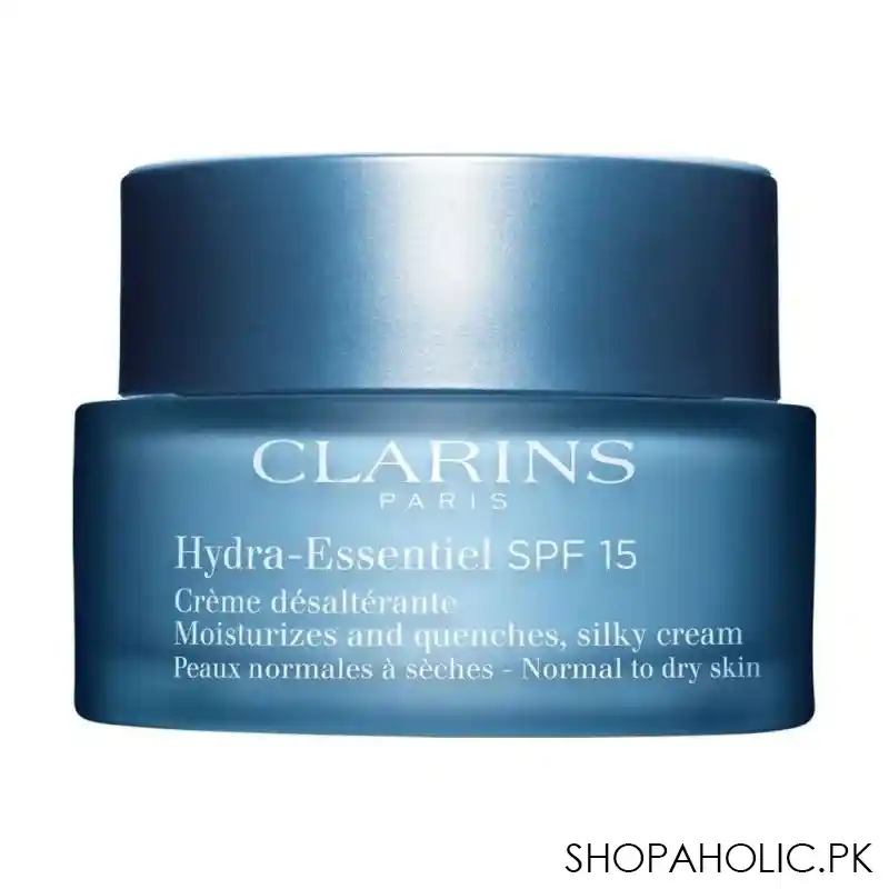 clarins paris hydra essentiel spf 15 silky cream, moisturizes & quenches, normal to dry skin, 50ml main image