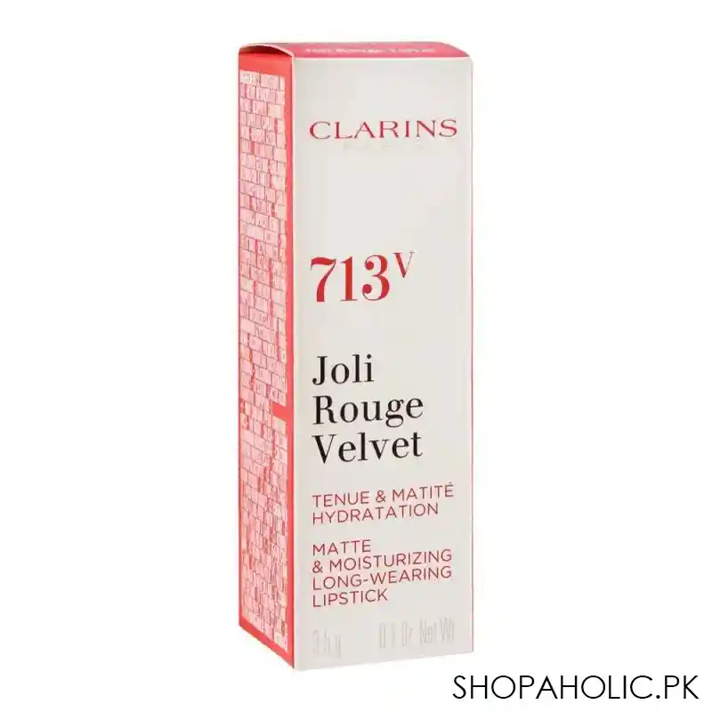 clarins paris joli rouge velvet matte & moisturizing long wearing lipstick, 713v hot pink image3