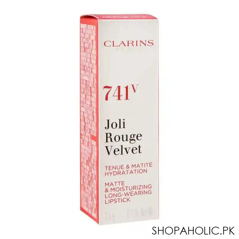 clarins paris joli rouge velvet matte & moisturizing long wearing lipstick, 741v red orange image3
