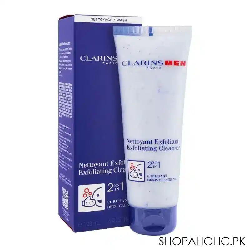 clarins paris men exfoliating 2 in 1 cleanser, purifant deep cleanser, 125ml main image
