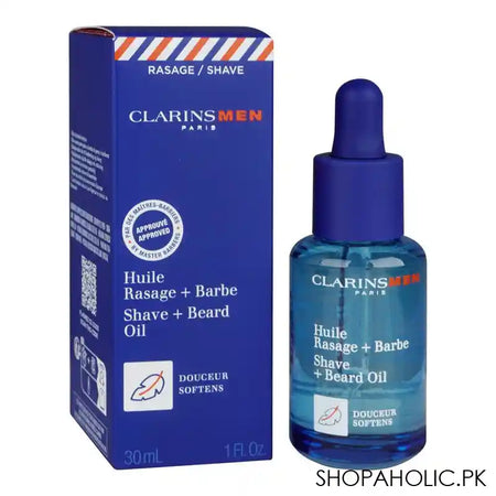 Clarins Paris Men Shave+Beard Oil, Doucher Softness, 30ml - Main Image