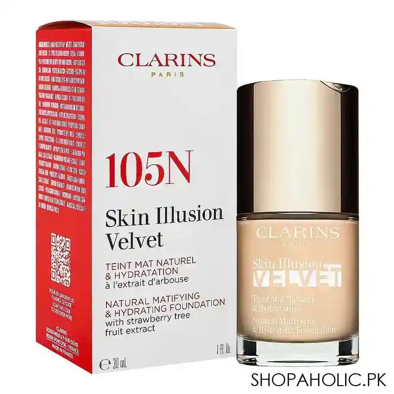 Clarins Paris Skin Illusion Velvet Natural Mattifying & Hydrating Foundation, 105N - Main Image