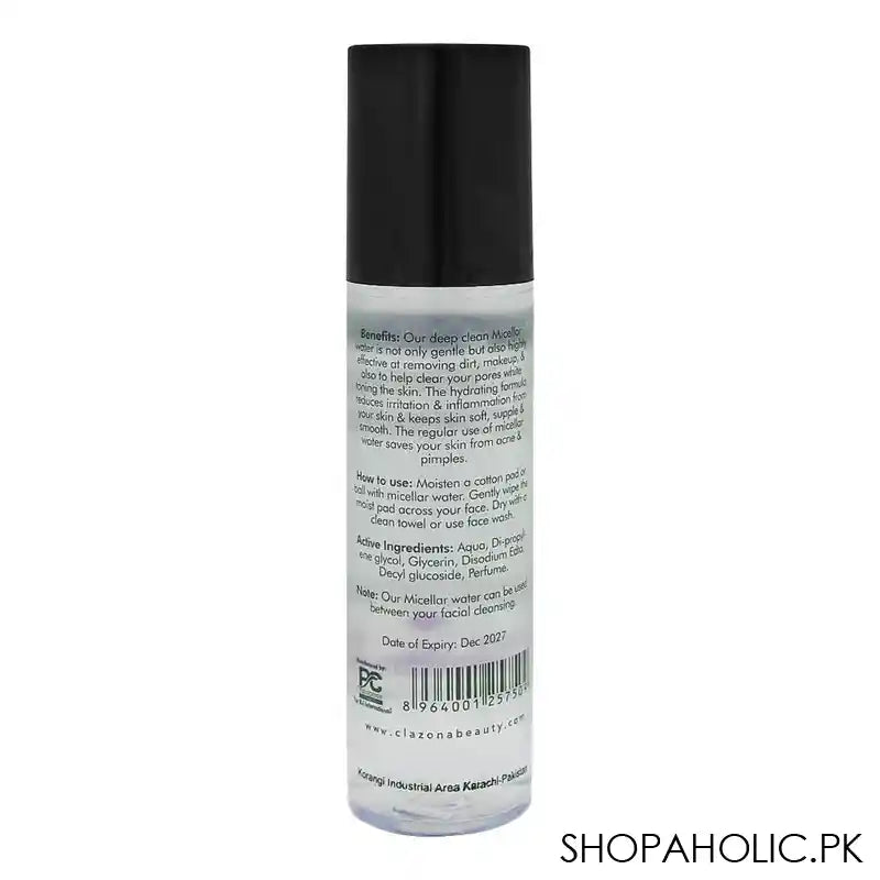 Clazona Beauty Deep Clean Micellar Purifying Water, 150ml - Image 3