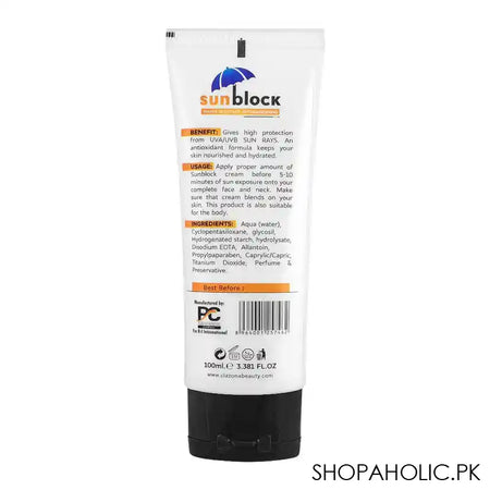 Clazona Beauty Water Resistant Anti-Darkening Sunblock, High Protection, For All Skin Types, SPF 90, 100ml - Image 2