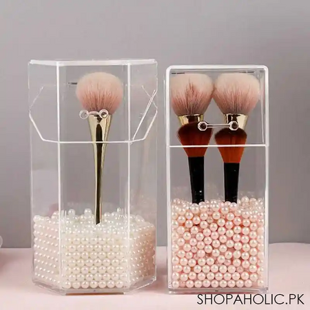 clear acrylic makeup brush holder dustproof organizer storage case with pearls image4