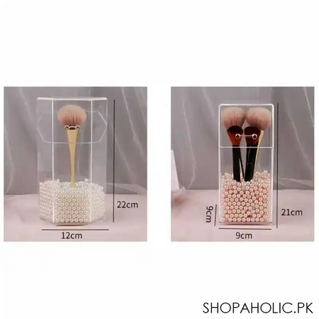 clear acrylic makeup brush holder dustproof organizer storage case with pearls image7