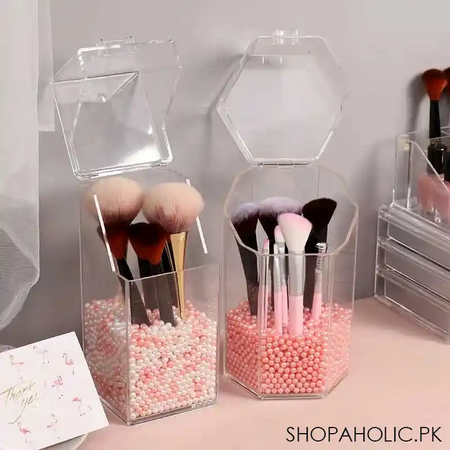 clear acrylic makeup brush holder dustproof organizer storage case with pearls main image