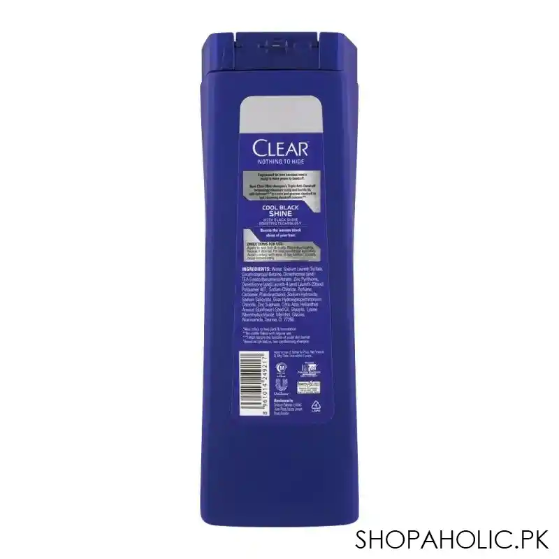 clear men triple anti dandruff cool black shine shampoo, 380ml image2