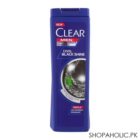 clear men triple anti dandruff cool black shine shampoo, 380ml main image